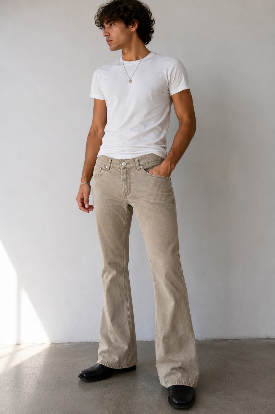 Lacoste Beige Bootcut Jeans Tagged 38 Low Rise Stretch Denim Y2K Style